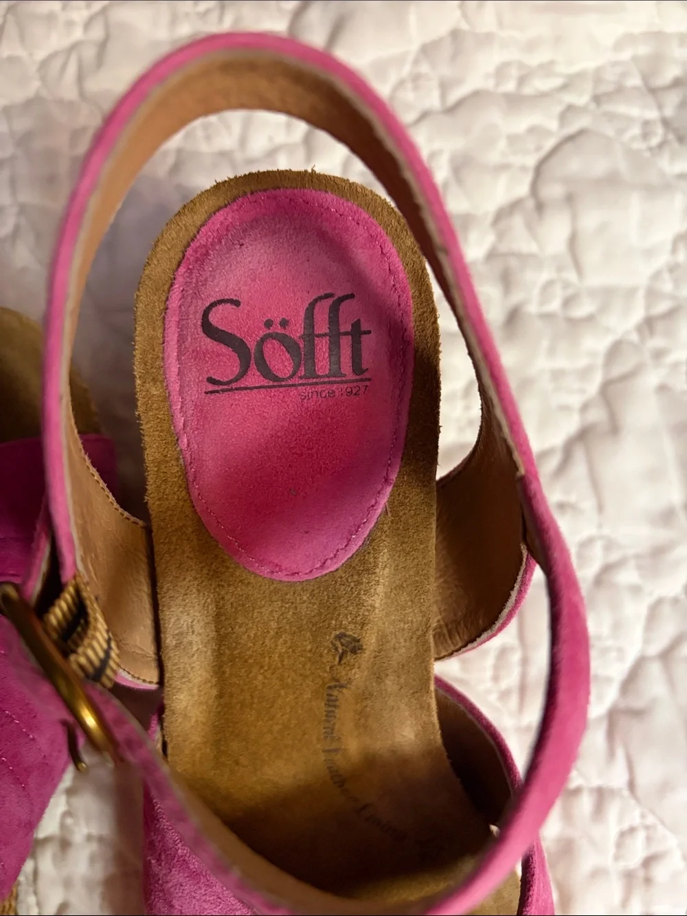 Sofft Hot Pink Suede Wedge Sandals with Ankle Buckle